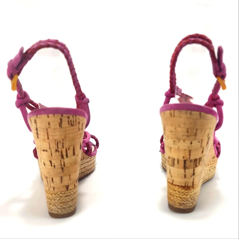 PRADA - Wedge sandals, pink, ankle strap, 4.25" heel, size 8 - Picture 6 of 16